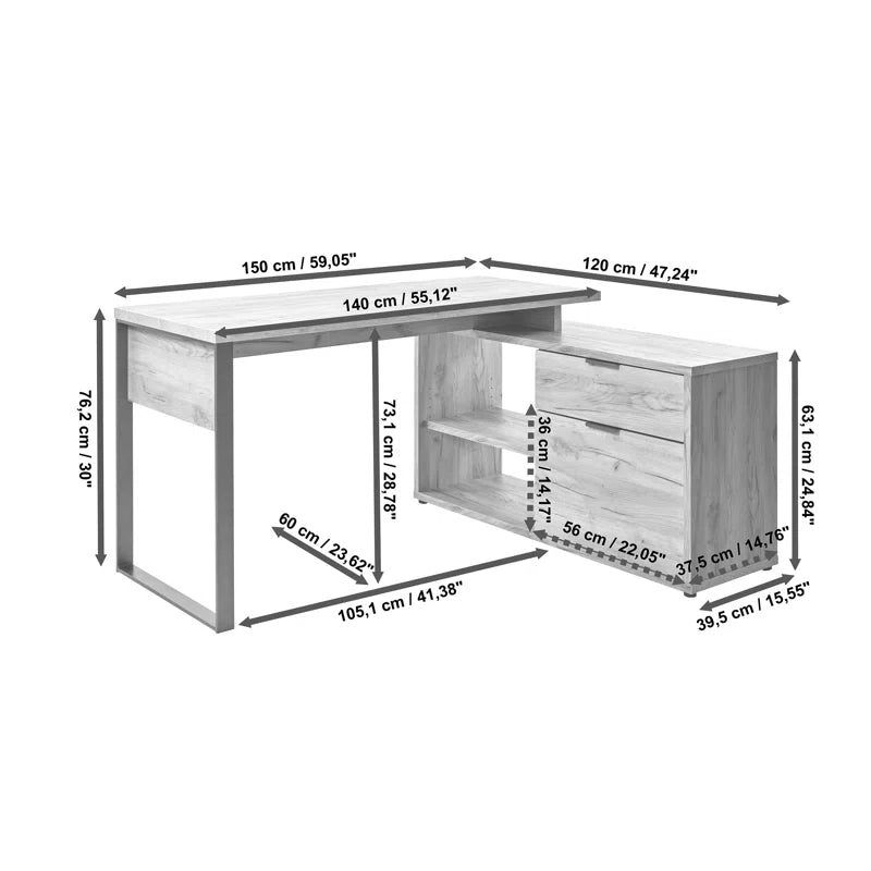 FURNISHIAA Solid Acacia Wood L Shaped Study Table - Furnishiaa -  -